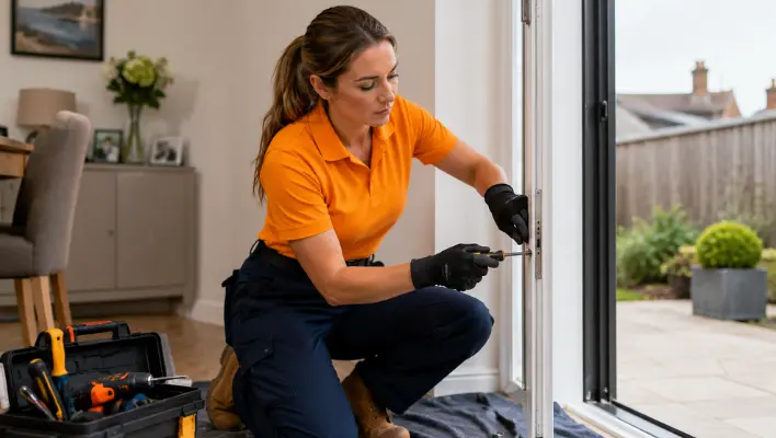 Expert in repairing patio door lock in a modern UK home Southampton