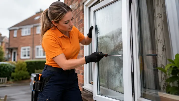 Window repair specialist repairing misted UPVC double glazed window in Southampton