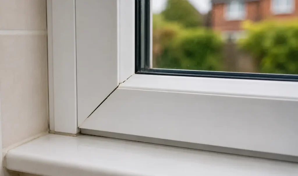 Close view of a cracked UPVC window corner showing frame damage inside a Southampton property,
