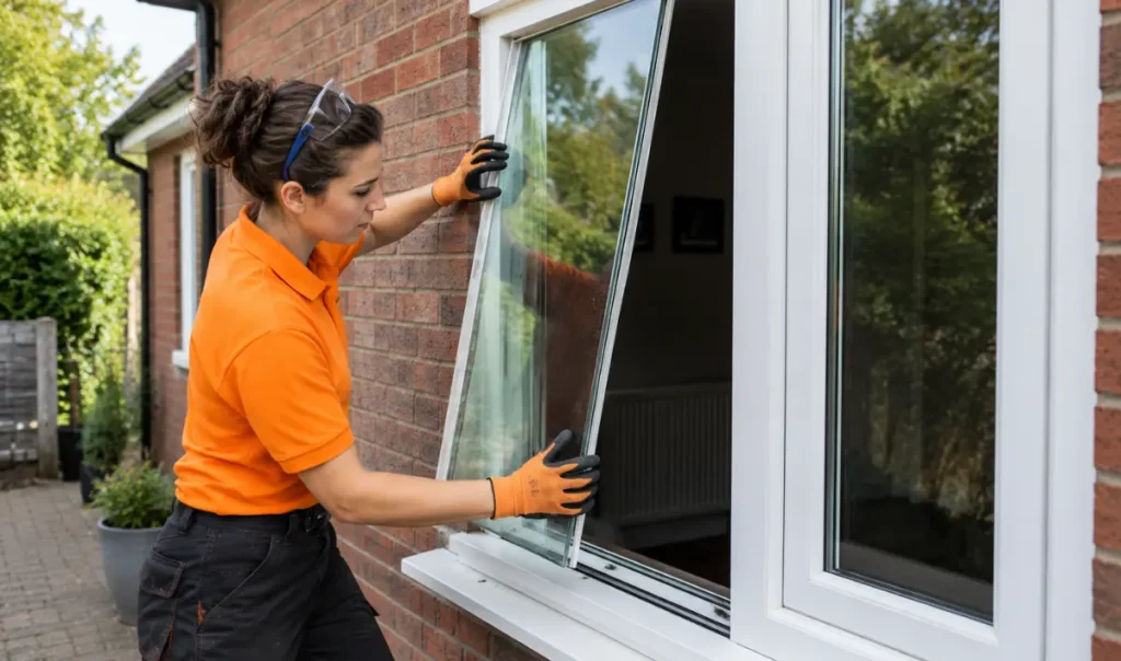 Close up inspection of a failed double glazing window seal in a Southampton home